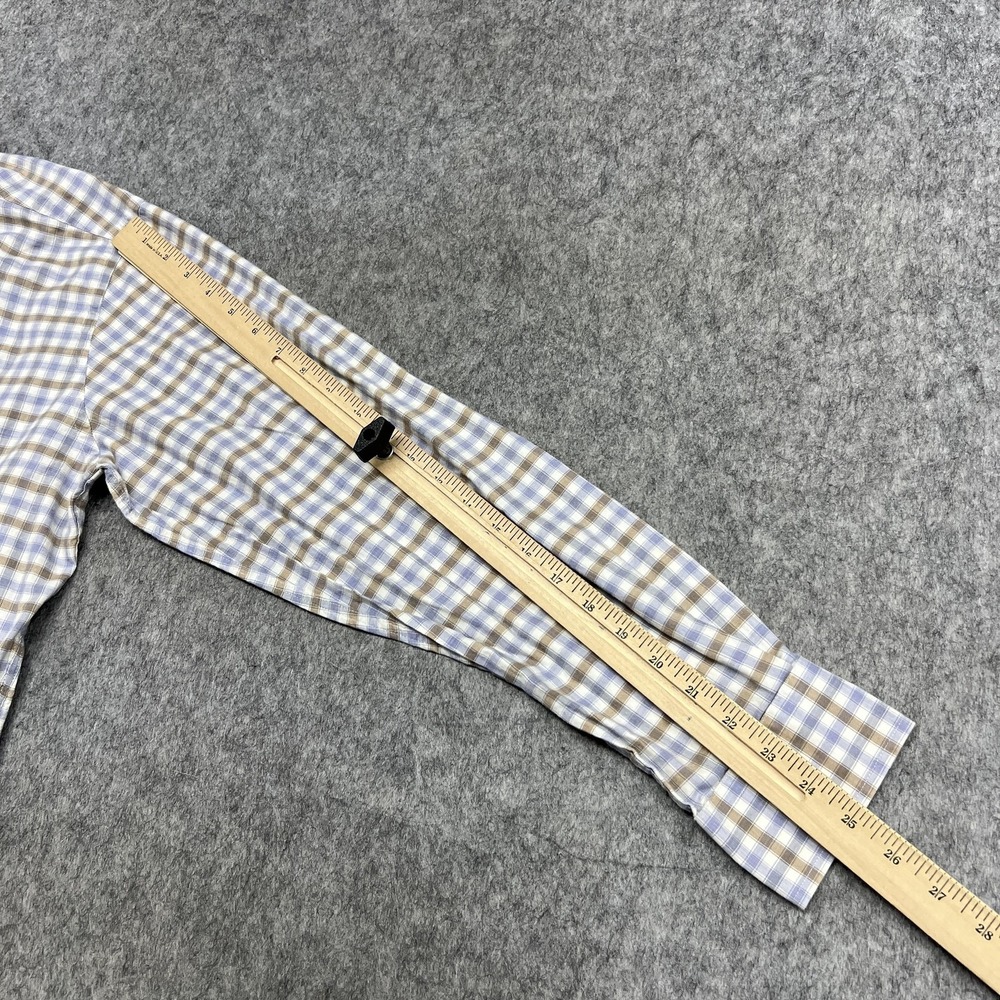 David Donahue Shirt Mens L Blue Beige Check Long Sleeve Button Cotton Office - Picture 13 of 16